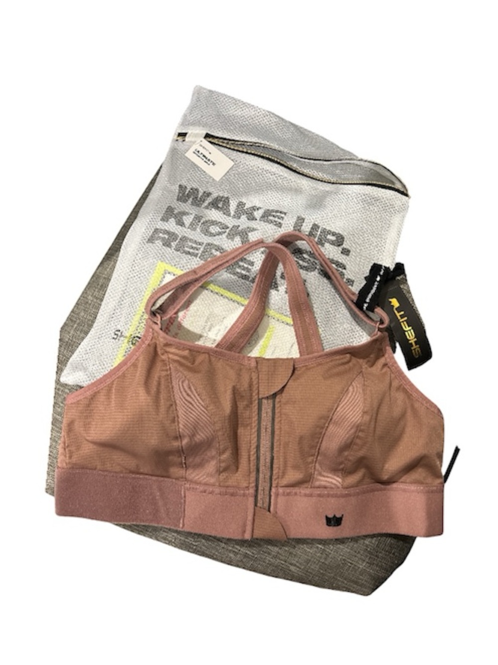 NWT Shefit Rose Taupe Ultimate Front-Zip Sports Bra Sz M